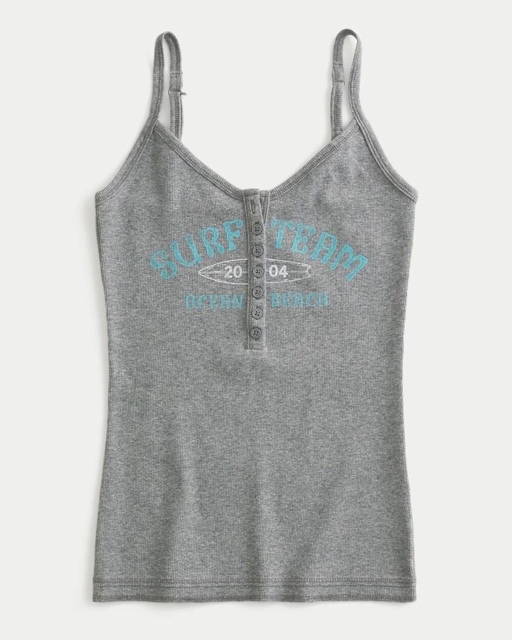 NWT Hollister Surf Team Gray Ribbed Henley Cami Tank Top Large